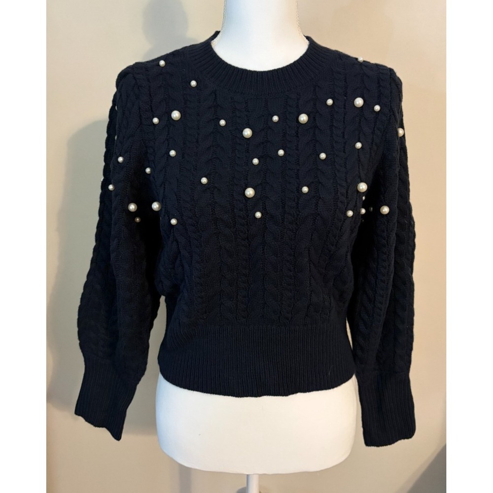 Sugarlips Sweater Cableknit Pearl Embellished Crewneck Preppy Old Money Size S